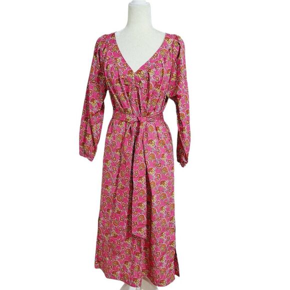 J. Crew Collection Tie Waist Cotton Poplin Dress in Ratti Pink Blooms Floral S - Picture 3 of 11